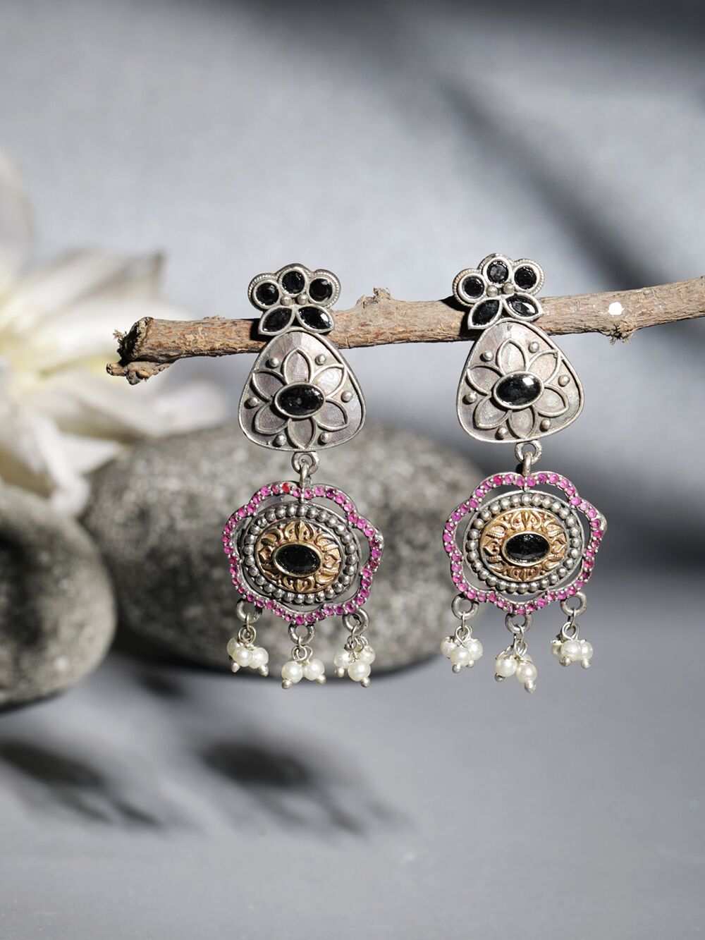 Handcrafted Dual Tone Brass Stud Earrings
