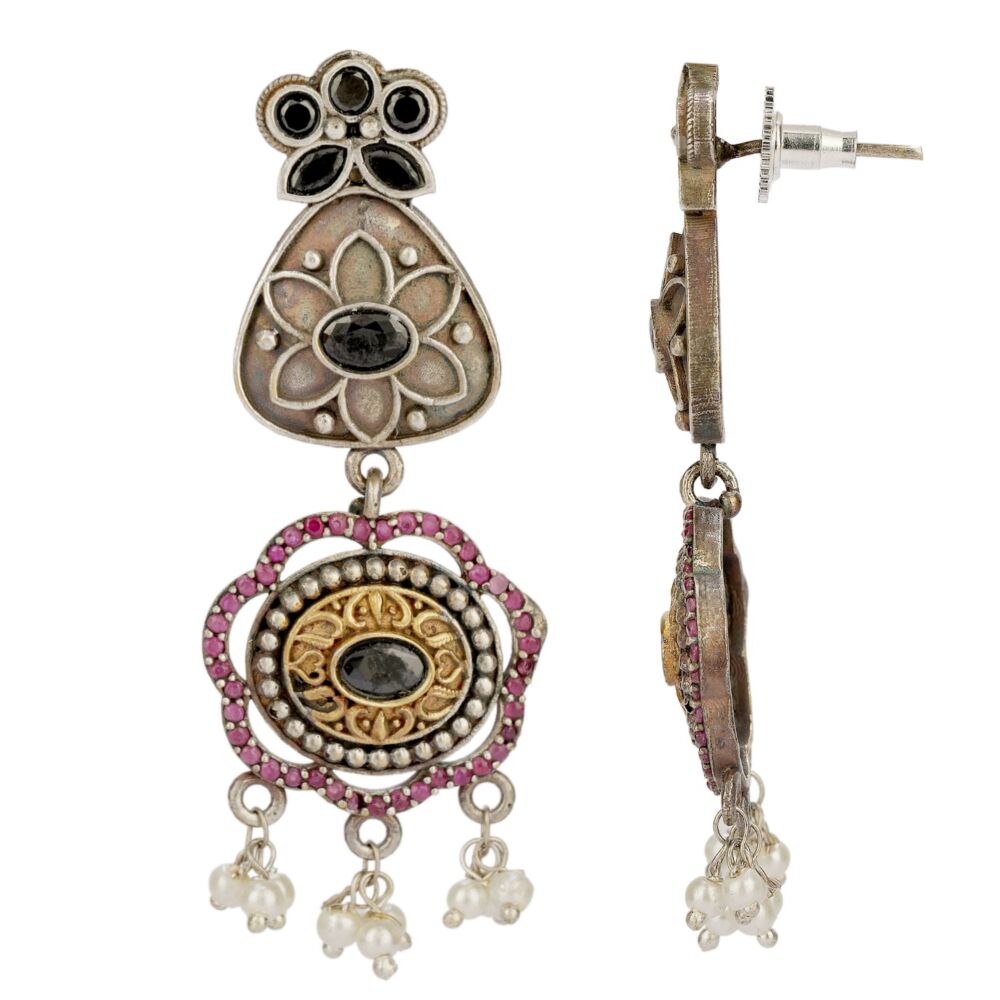 Handcrafted Dual Tone Brass Stud Earrings