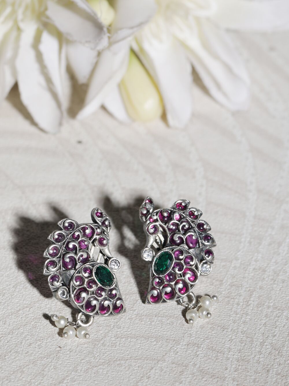 Handcrafted Silver Tone Brass Earrings