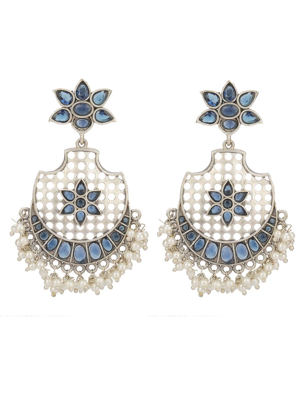 Blue Silver Tone Brass Earrings 