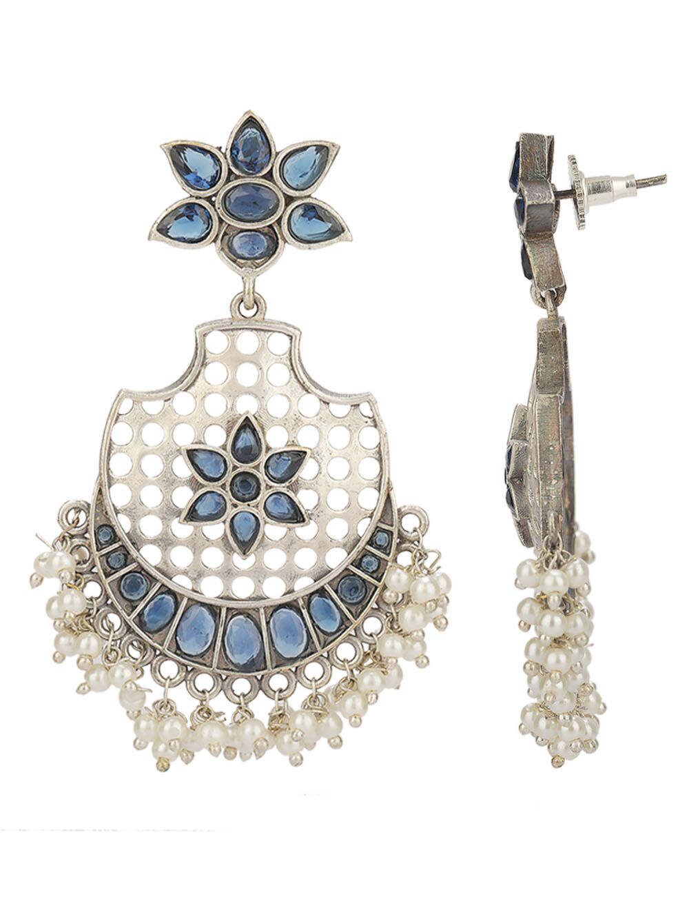 Blue Silver Tone Brass Earrings 