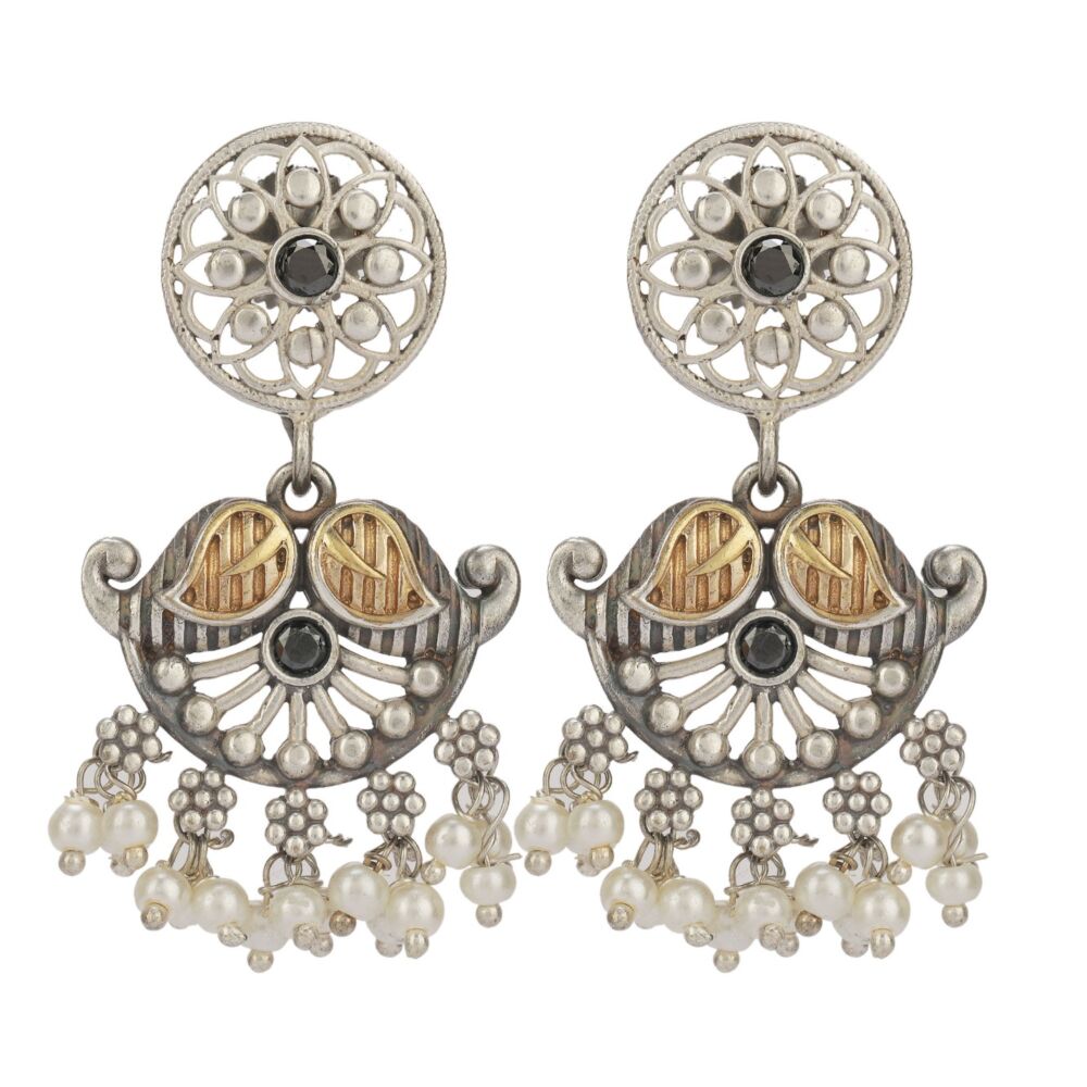 Dual Tone Handcrafted Brass Necklace With Earrings Set Of 2