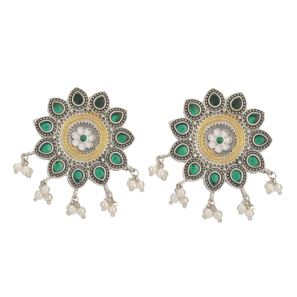 Dual Tone Handcrafted Brass Necklace With Earrings Set Of 2