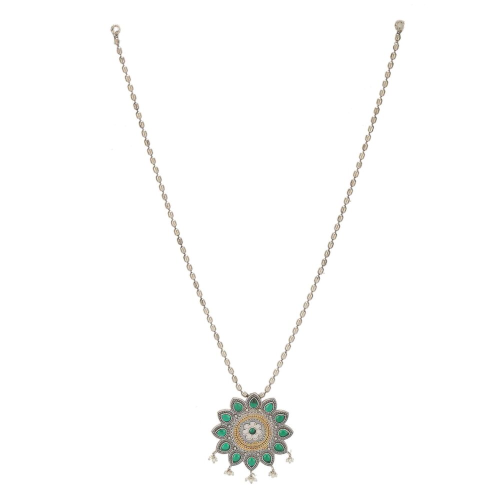 Dual Tone Handcrafted Brass Necklace With Earrings Set Of 2