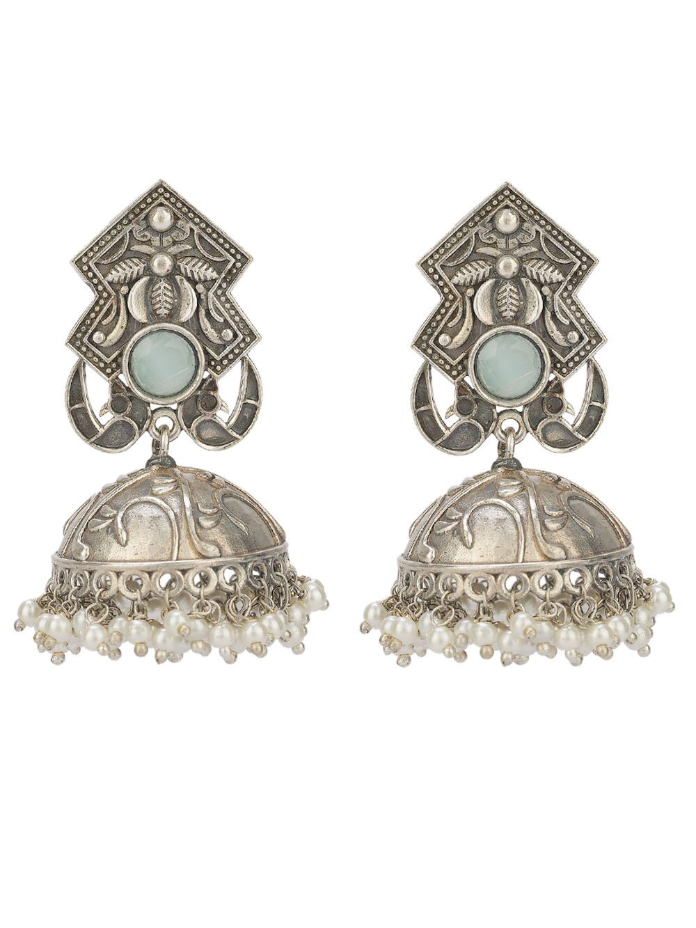 Silver Tone Handcrafted Brass Stud Earrings