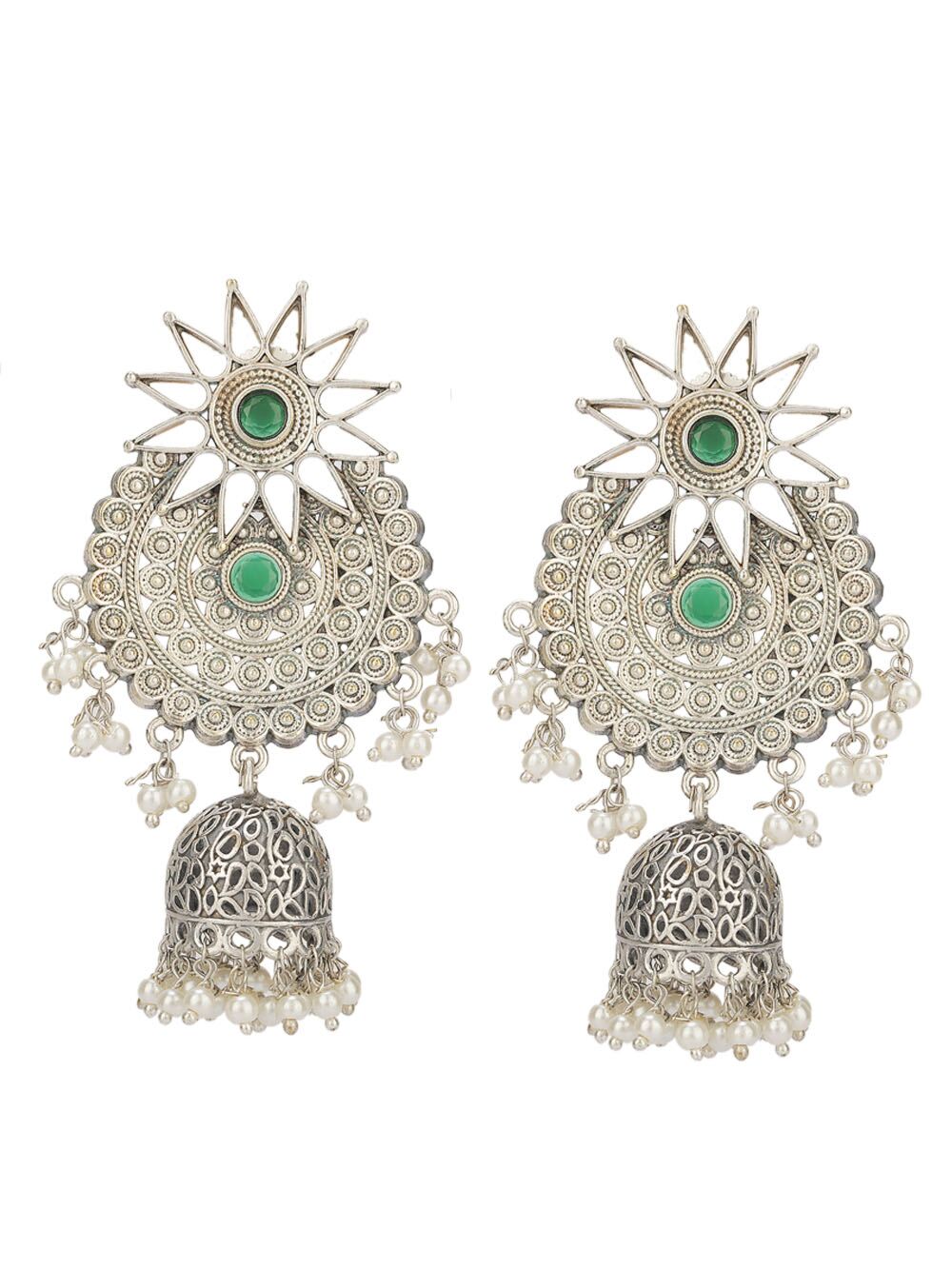Silver Tone Handcrafted Brass Stud Jhumka