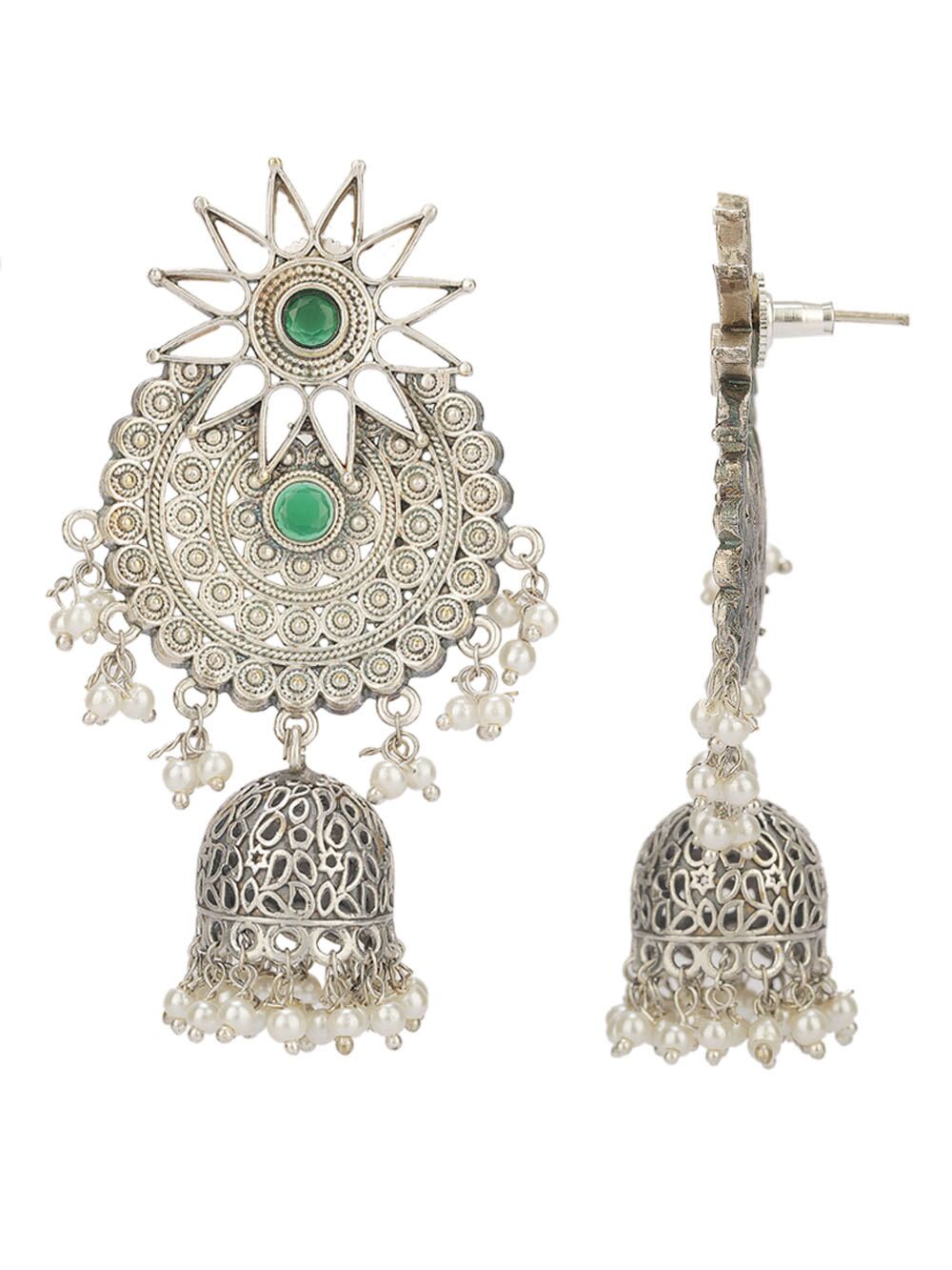 Silver Tone Handcrafted Brass Stud Jhumka