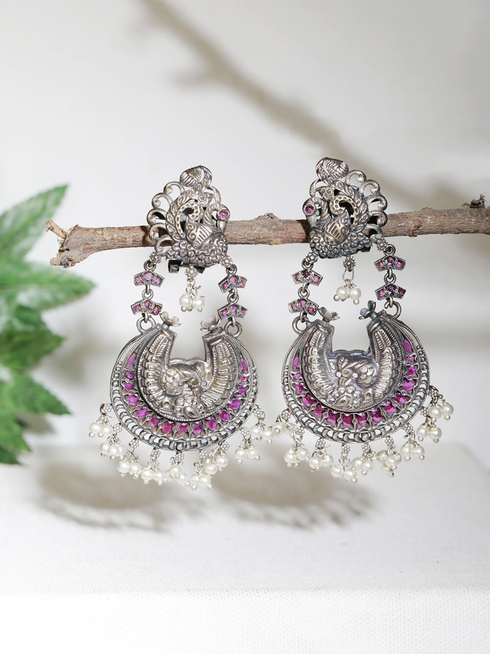 Silver Tone Handcrafted Brass Earrings