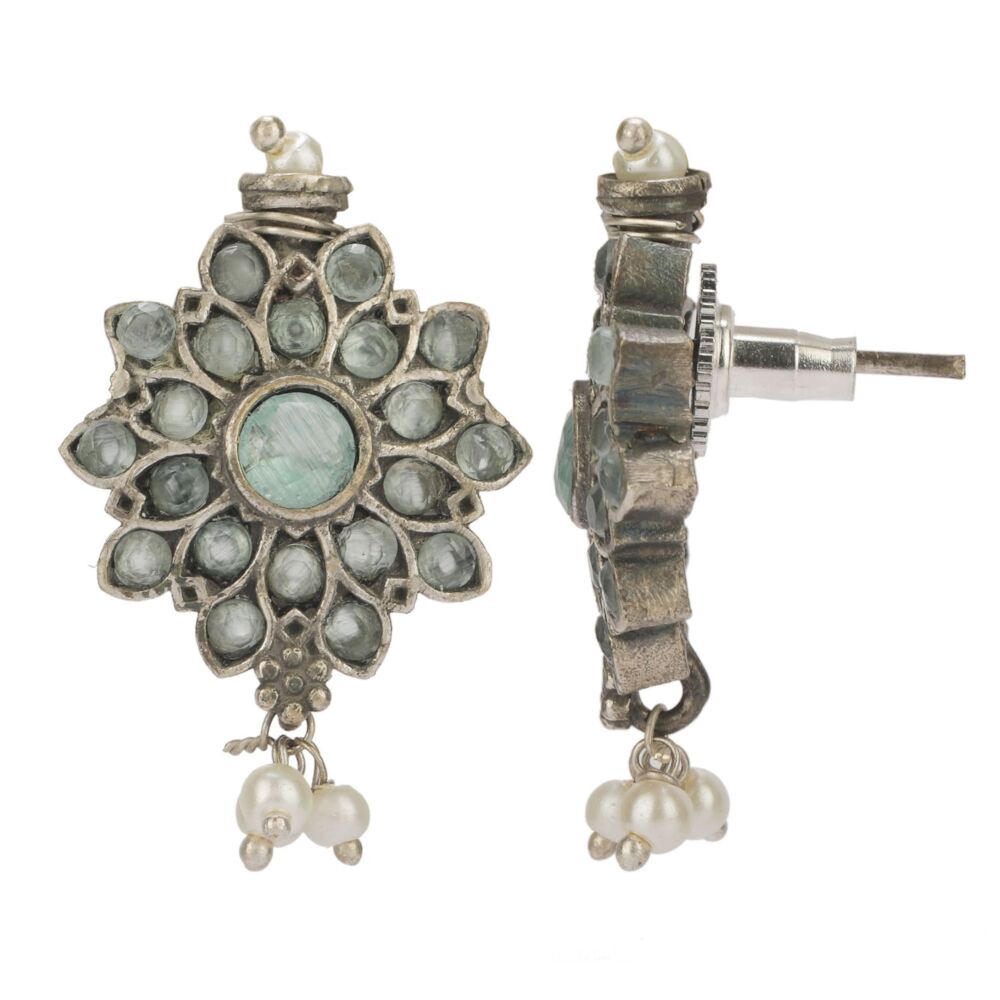 Gray Dual Tone Handcrafted Brass Necklace With Earrings Set Of 2