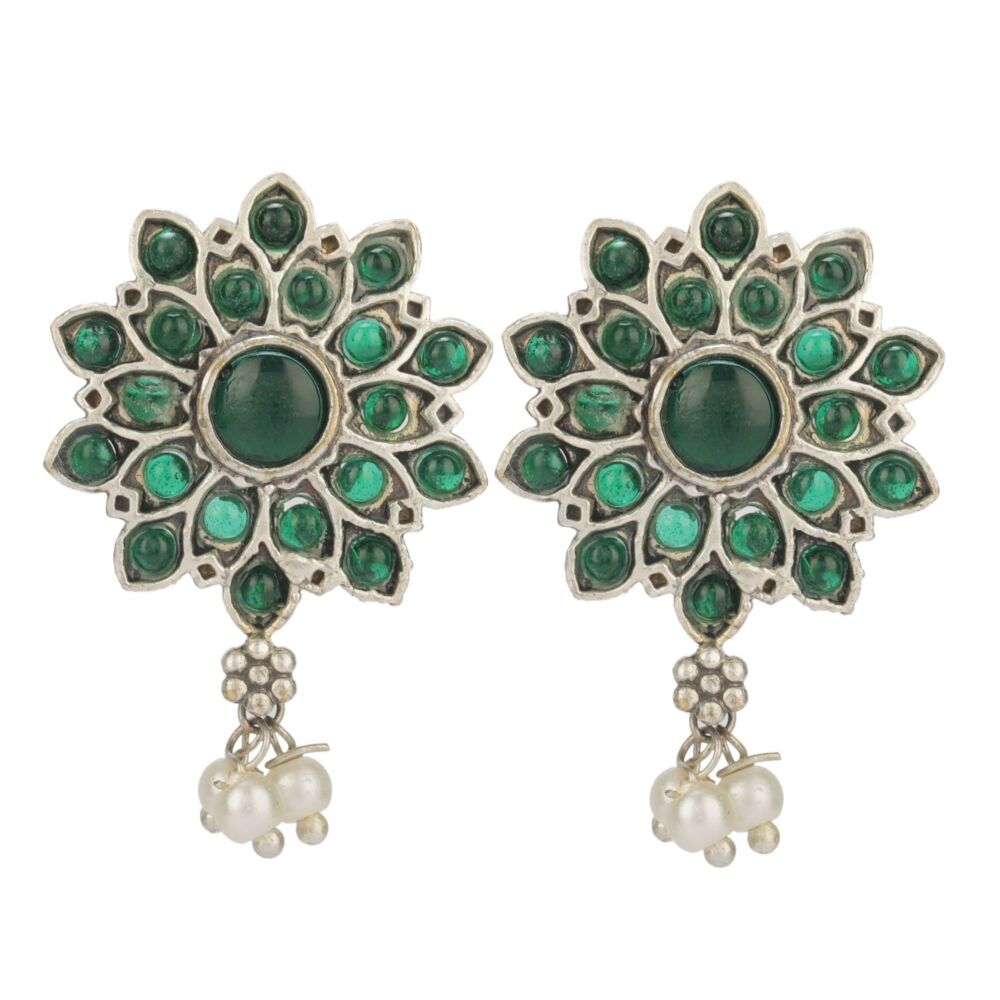 Green Dual Tone Handcrafted Brass Necklace With Earrings Set Of 2