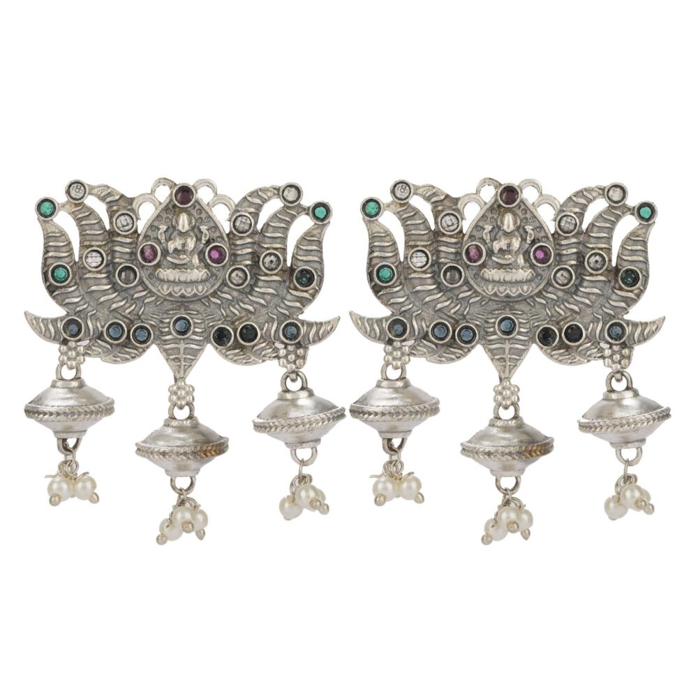 Multicolor Silver Tone Handcrafted Brass Necklace With Earrings Set Of 2