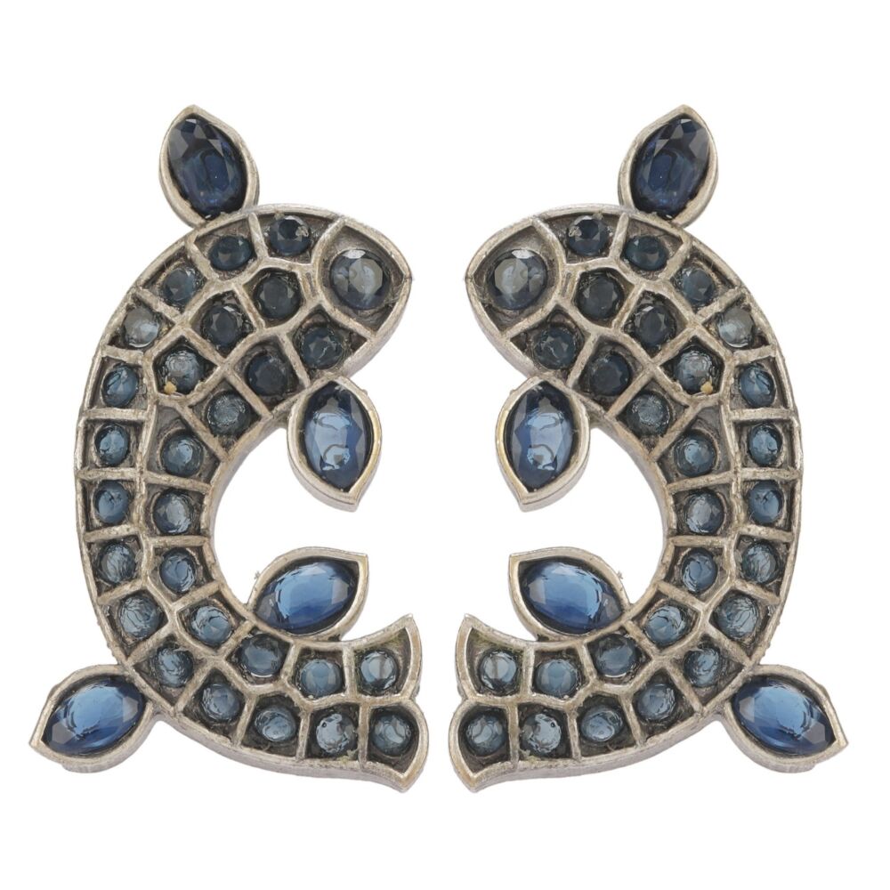 Blue Silver Tone Handcrafted Brass Necklace With Earrings Set Of 2