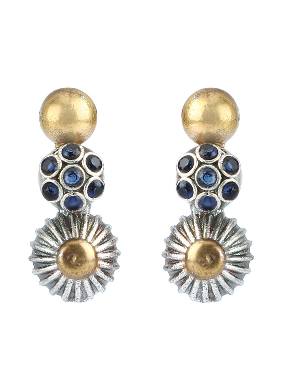 BLUE DUAL TONE TRIBAL HANDCRAFTED BRASS NECKLACE WITH EARRING (SET OF 2)
