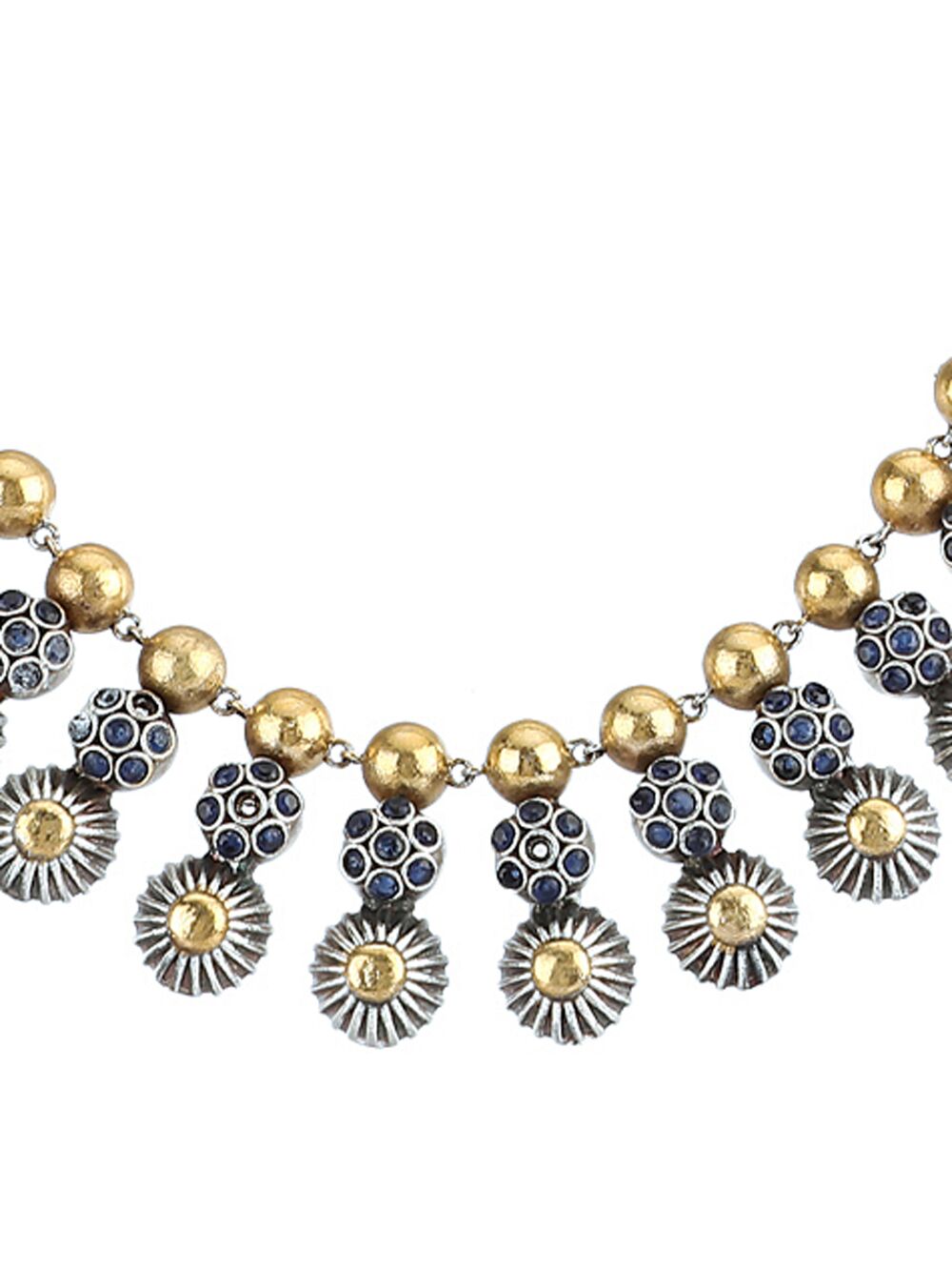 BLUE DUAL TONE TRIBAL HANDCRAFTED BRASS NECKLACE WITH EARRING (SET OF 2)