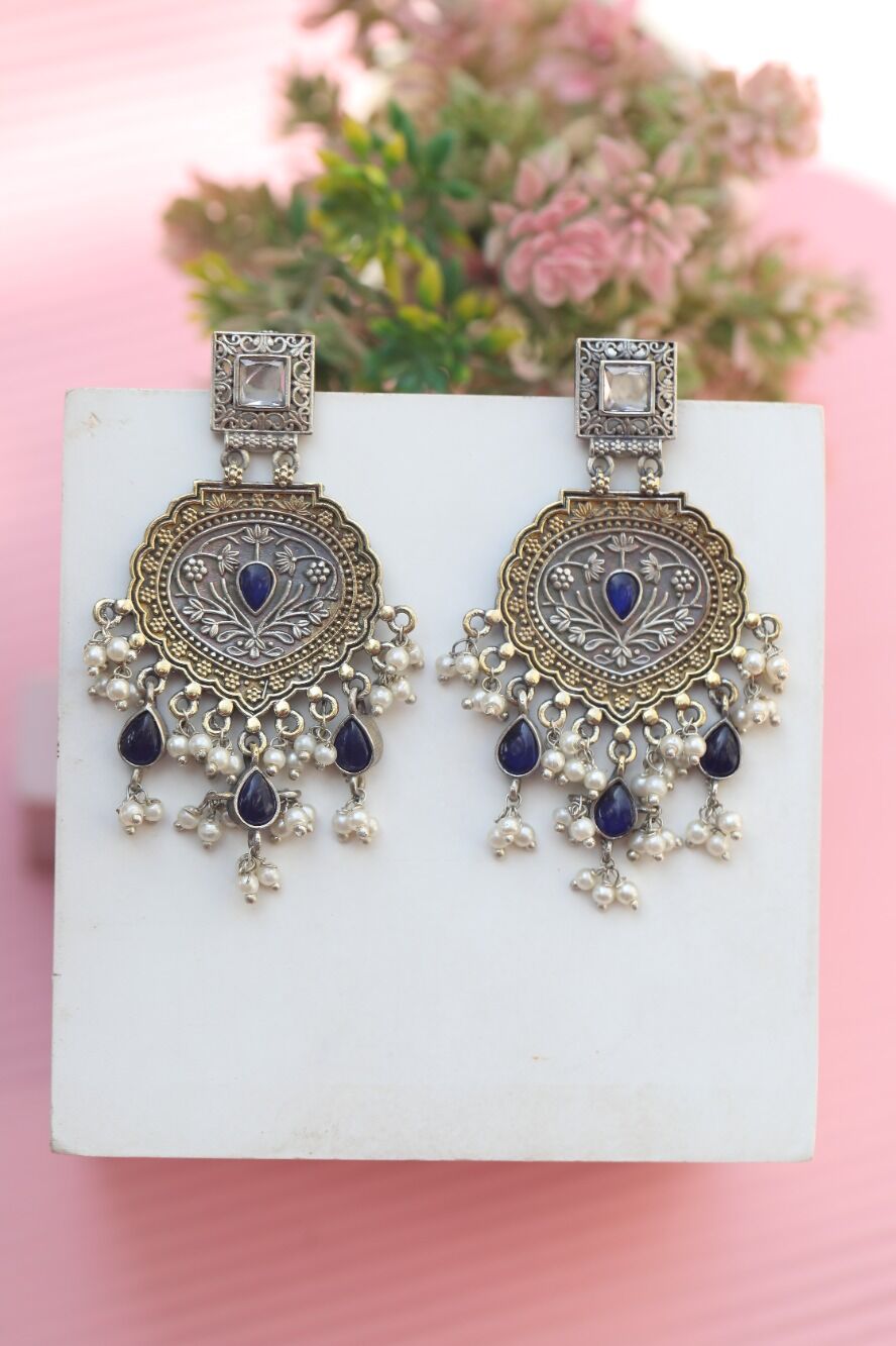 Blue Dual Tone Brass Jhumka