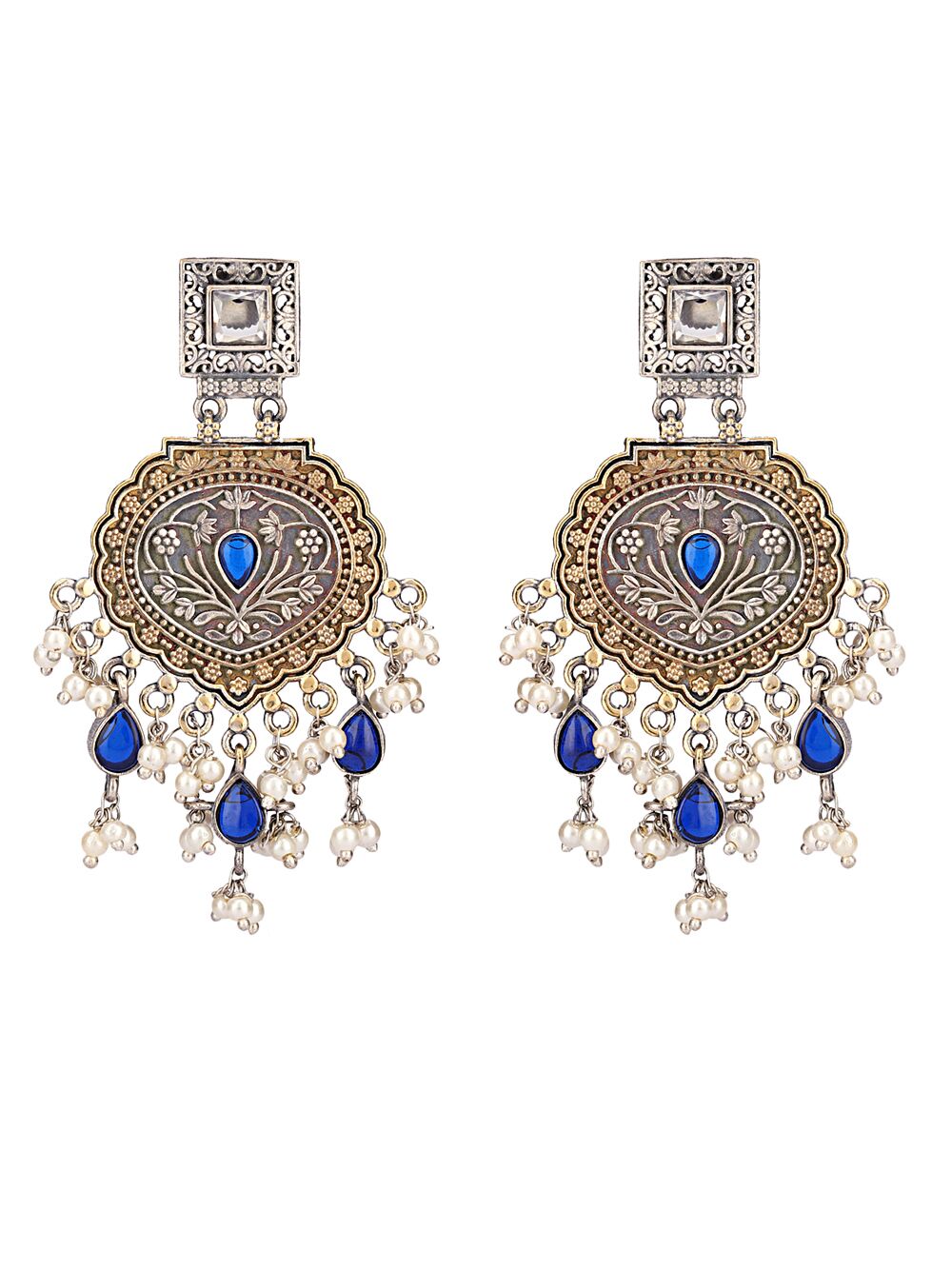 Blue Dual Tone Brass Jhumka