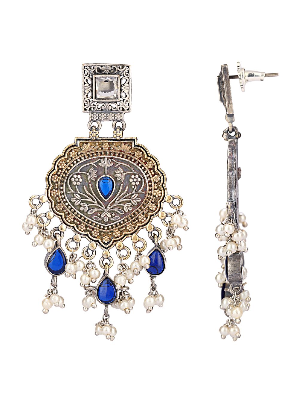 Blue Dual Tone Brass Jhumka