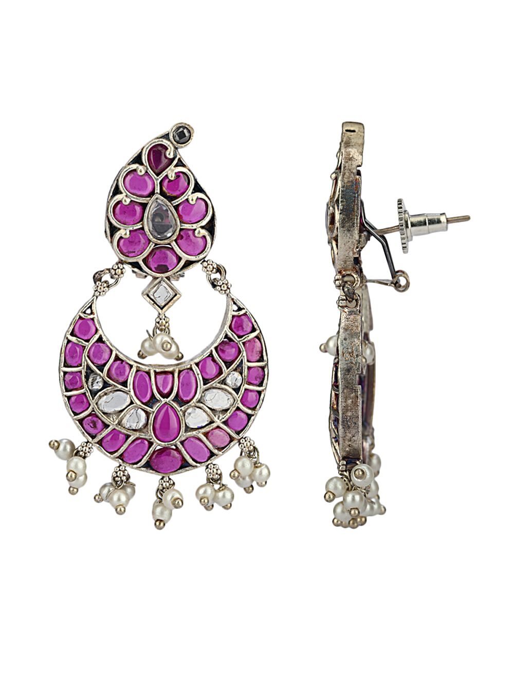Red Silver Tone Brass Earrings