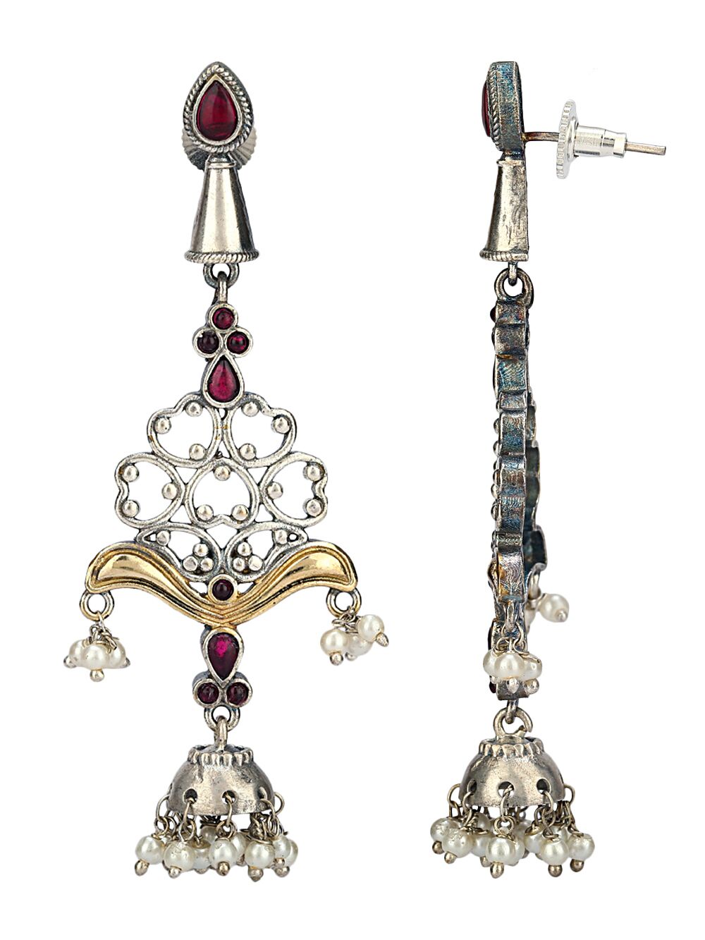 Red Dual Tone Brass Jhumka
