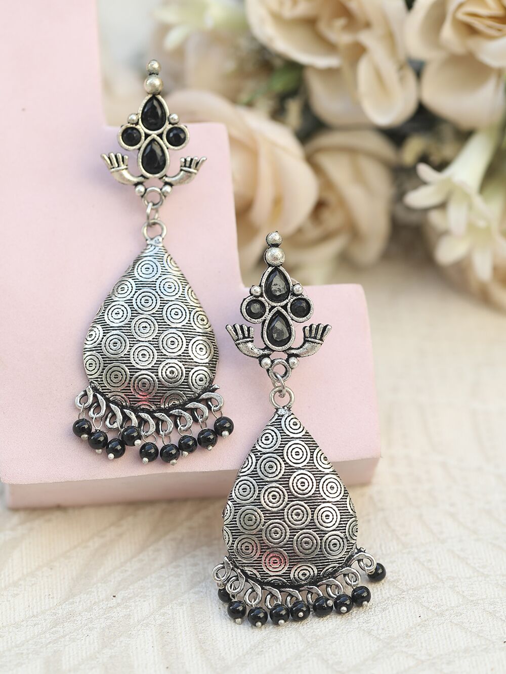Blue Silver Tone Brass Earrings