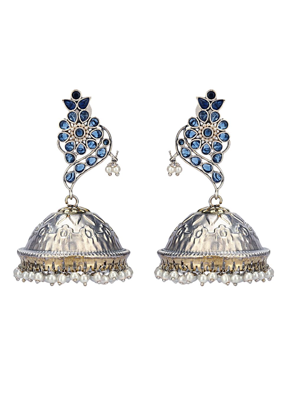 Blue Silver Tone Brass Jhumka