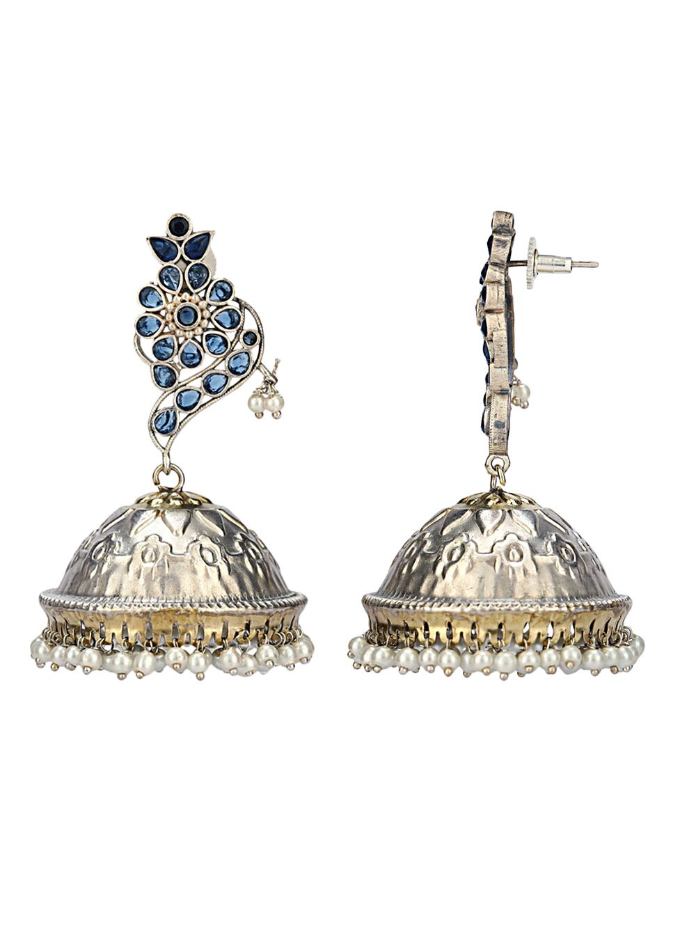 Blue Silver Tone Brass Jhumka