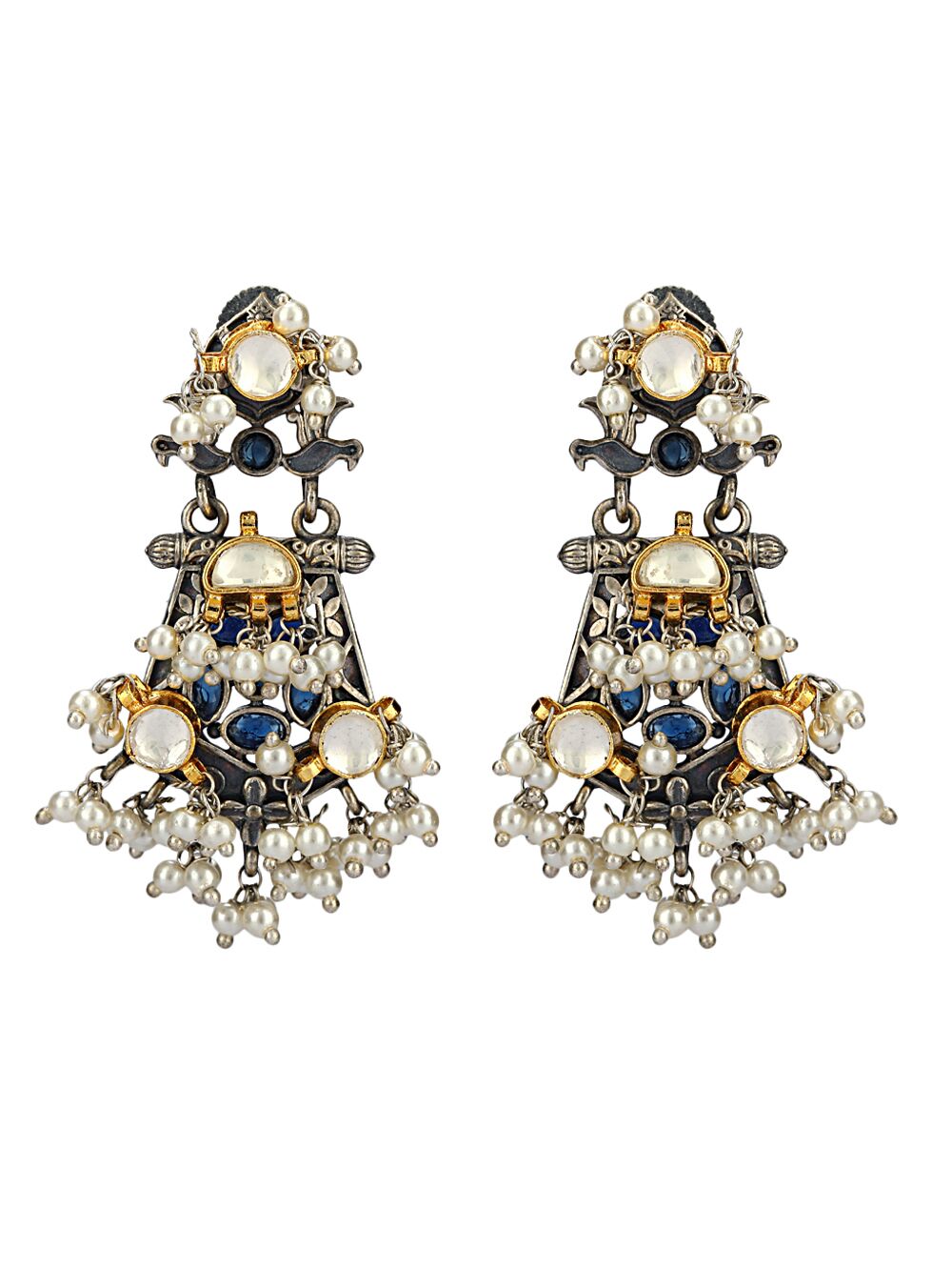 White Dual Tone Brass Earrings