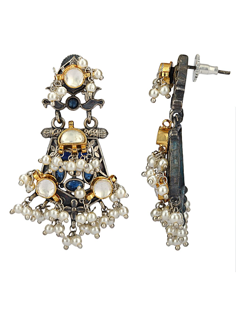 White Dual Tone Brass Earrings