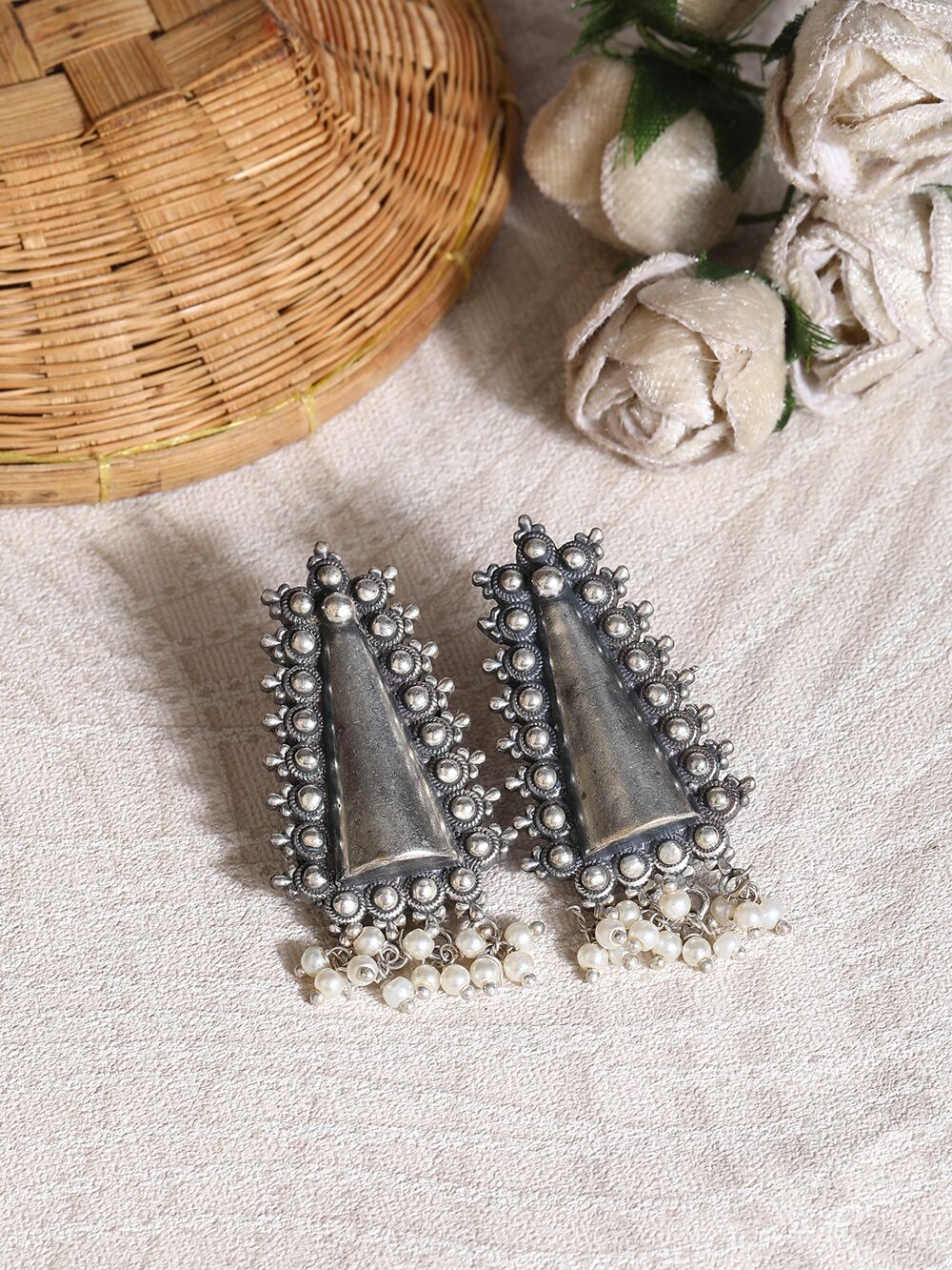 Handcrafted Silver Tone Brass Earrings