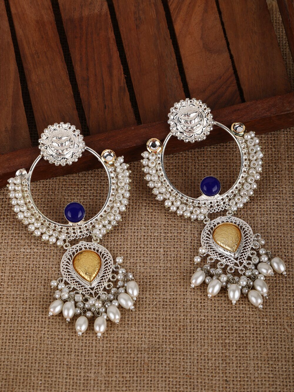 Blue Stone Style Silver Tone Earrings