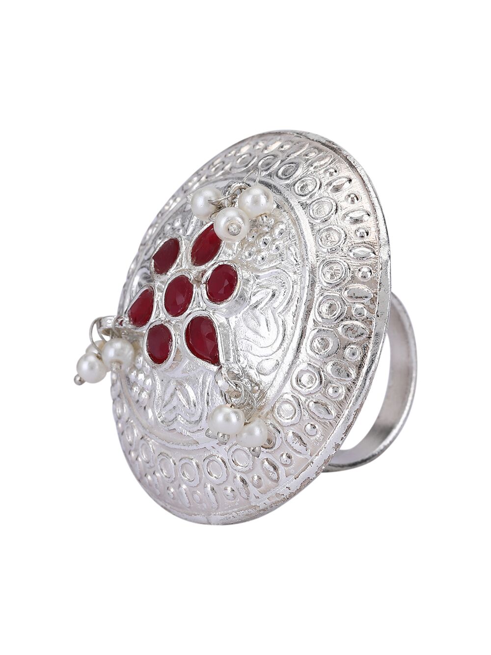 Red Stone Silver Tone Ring