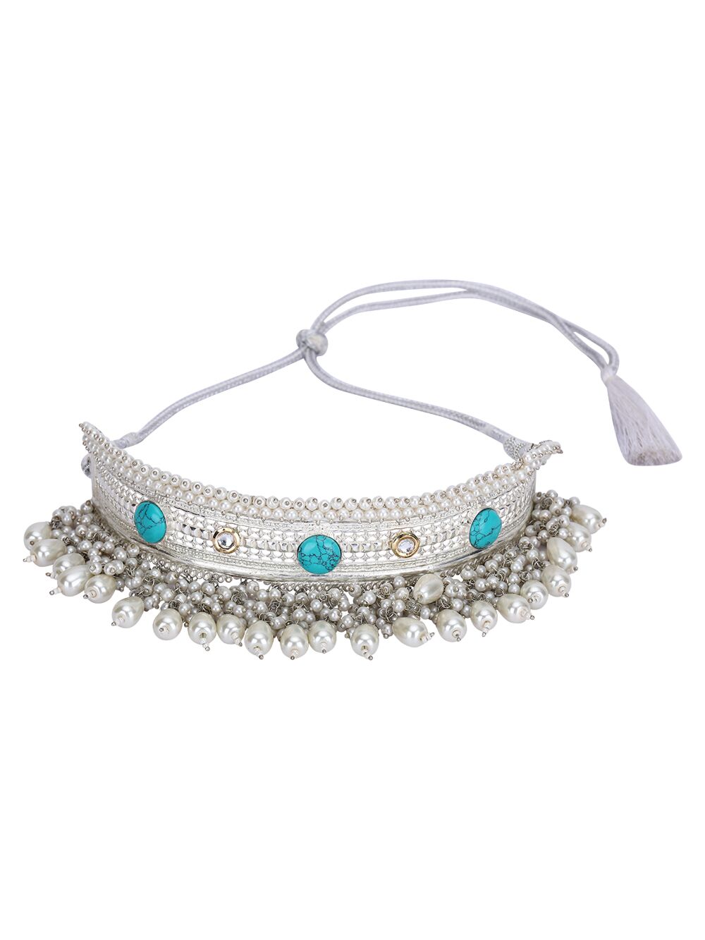 White Beads Style Silver Tone Necklace