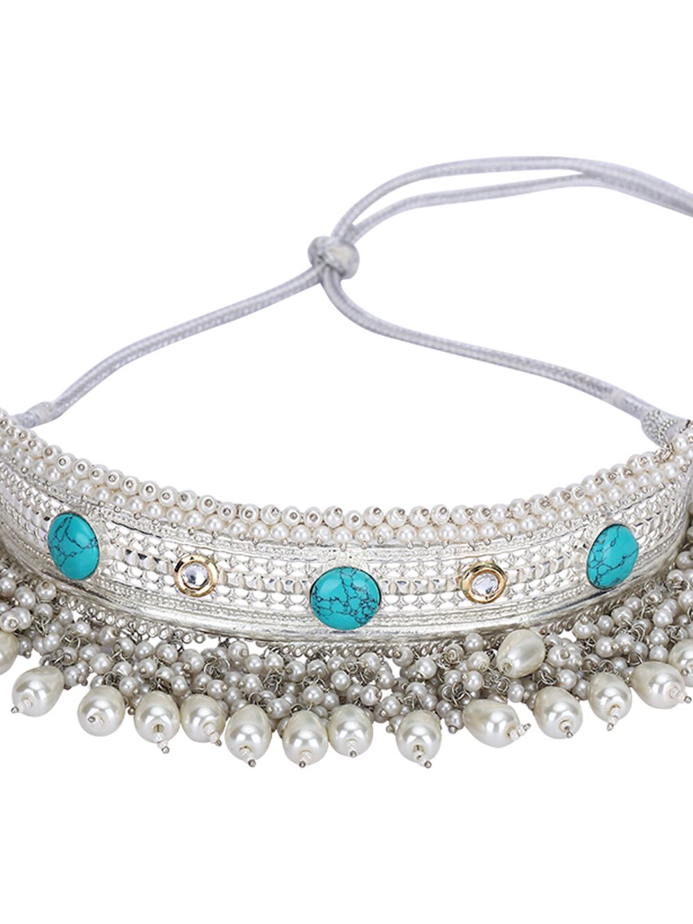 White Beads Style Silver Tone Necklace