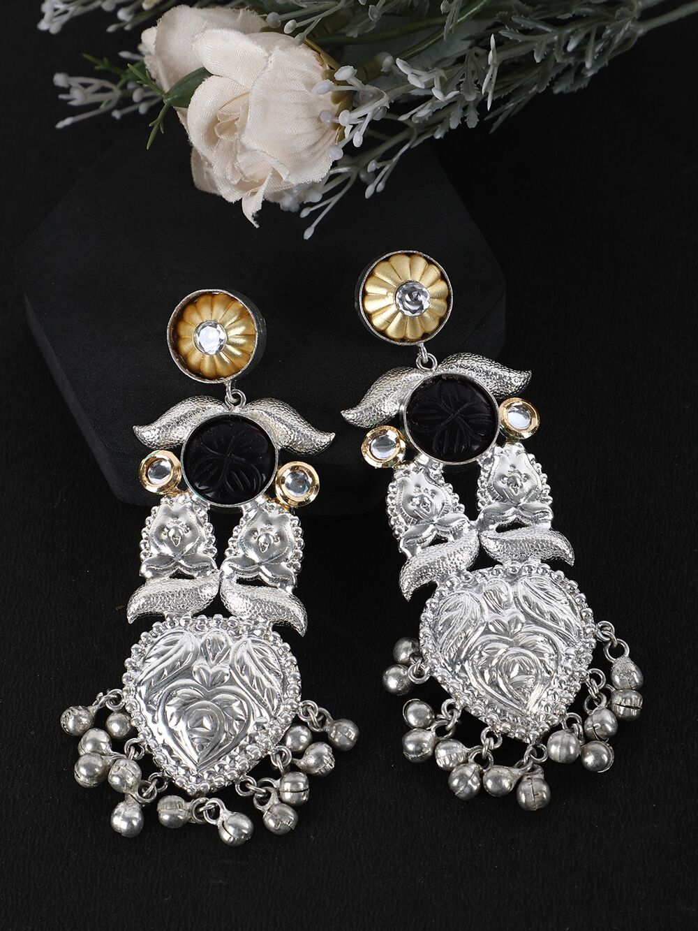 Long Pattern Silver Tone Earrings