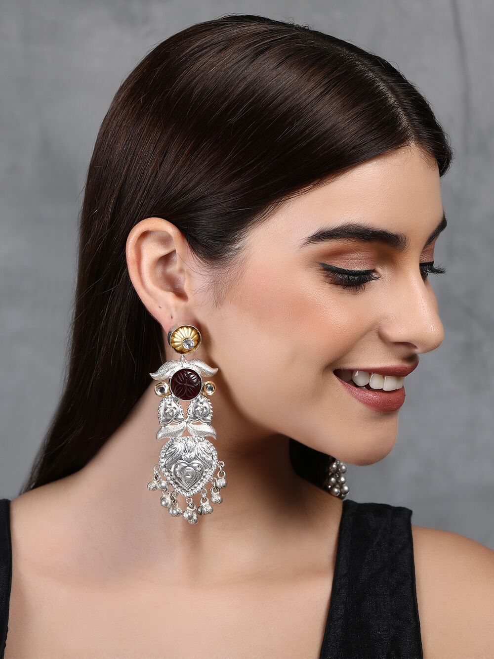 Long Pattern Silver Tone Earrings