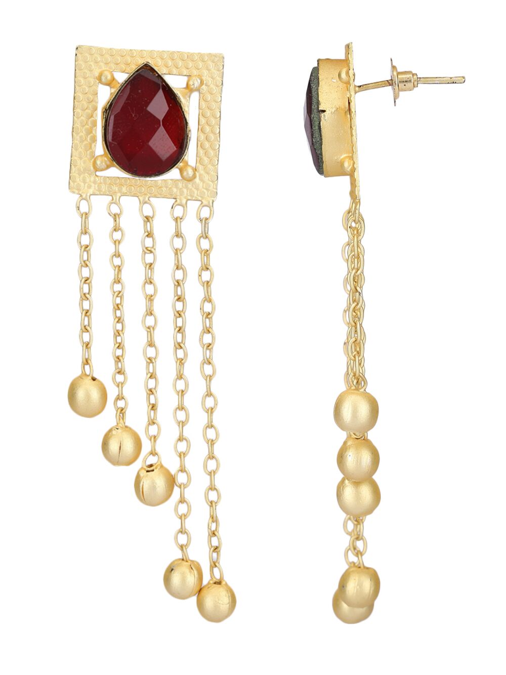Red Stone Golden Beats Matte Gold Earrings