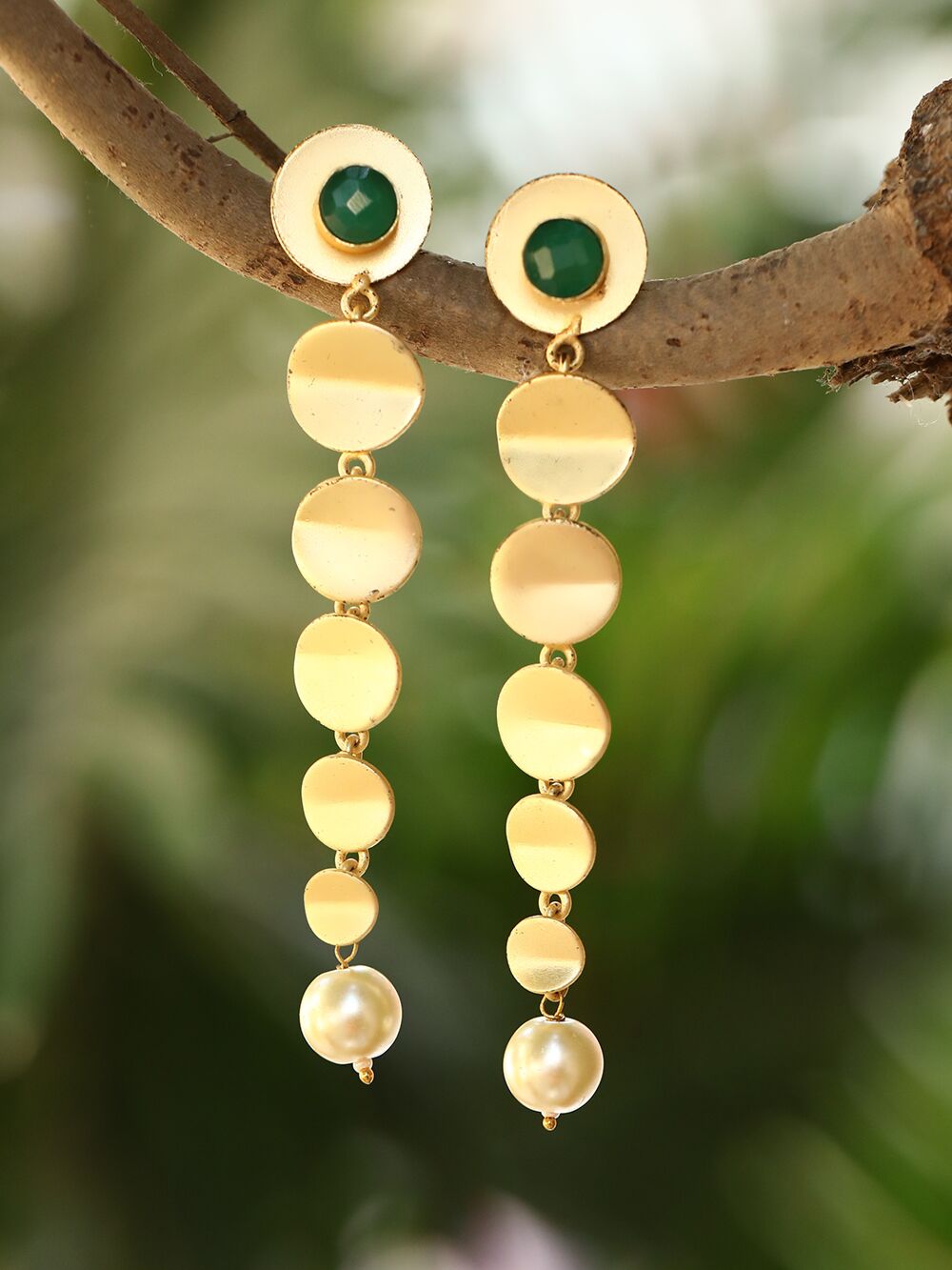 Long Pattern Matte Gold Earrings