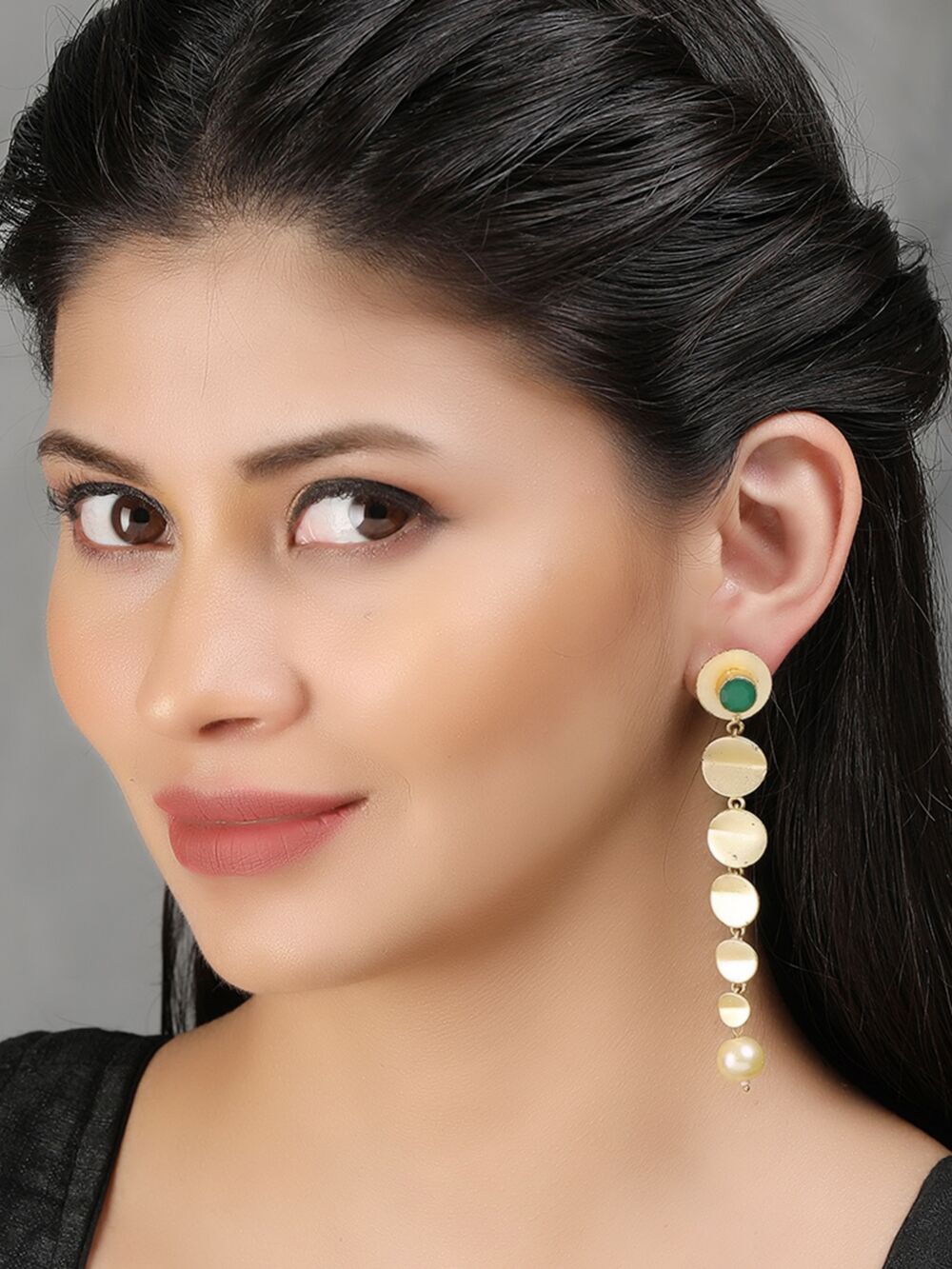 Long Pattern Matte Gold Earrings