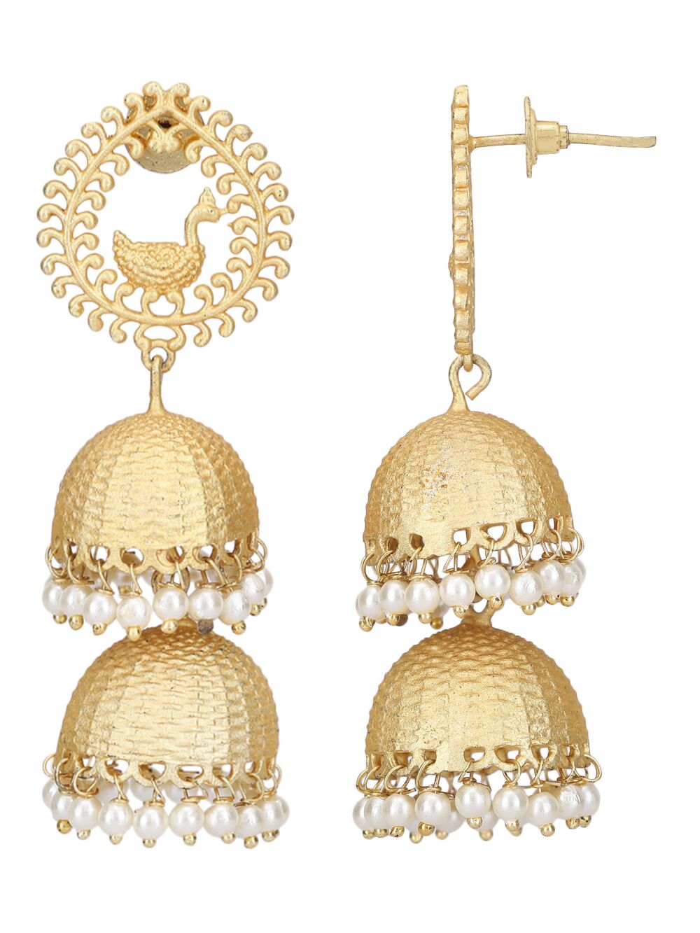 Peacock Style Matte Gold Jhumka
