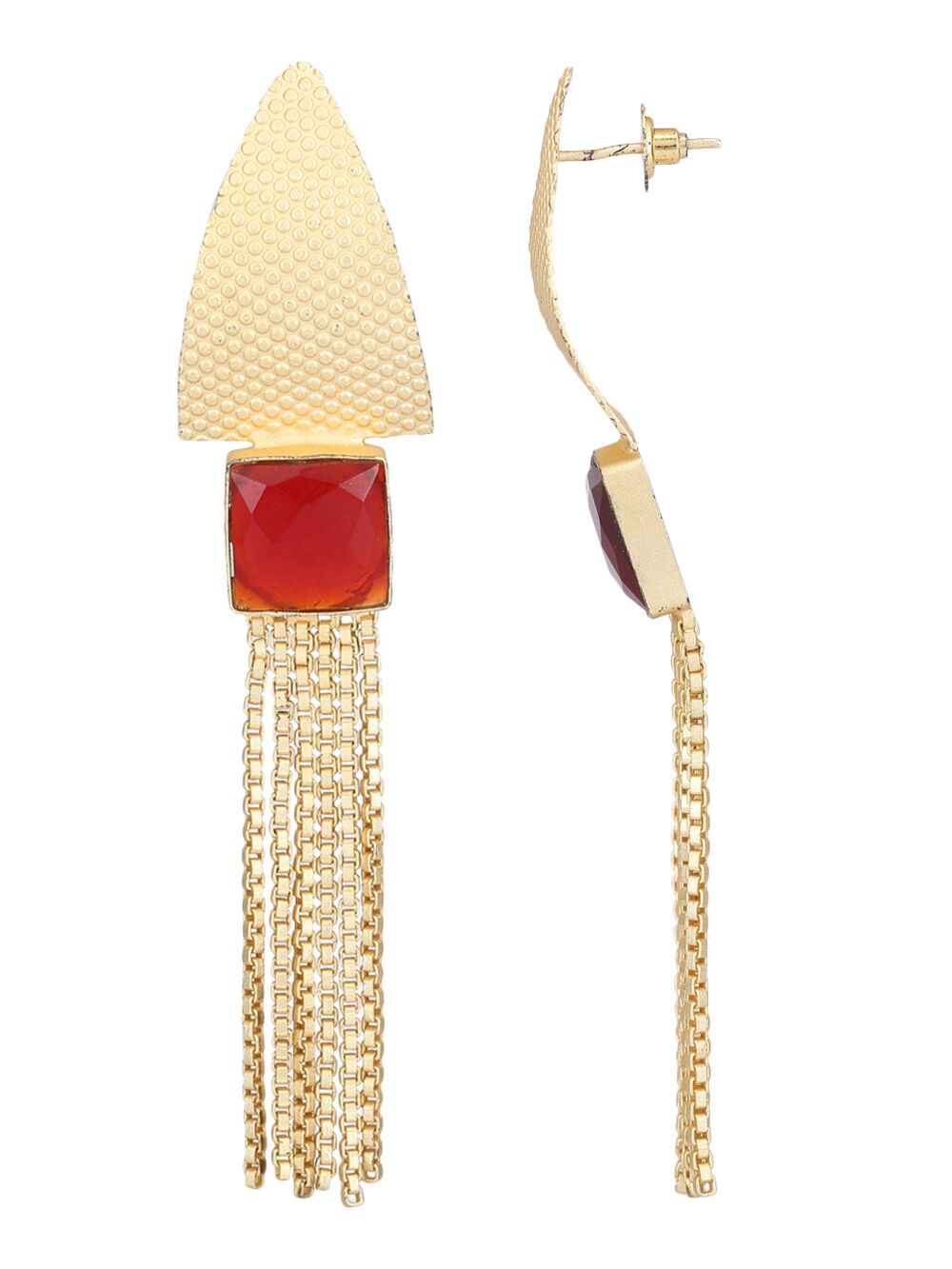 Red Stone Matte Gold Earrings