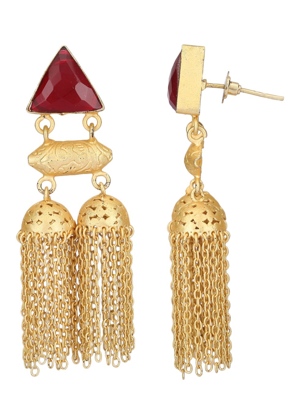 Red Stone Matte Gold Jhumka