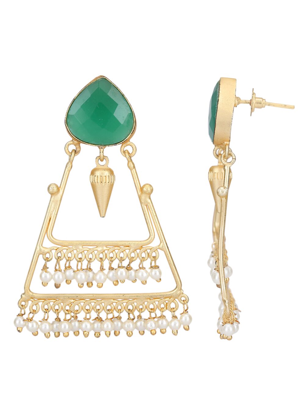 Green Stone Matte Gold Earrings