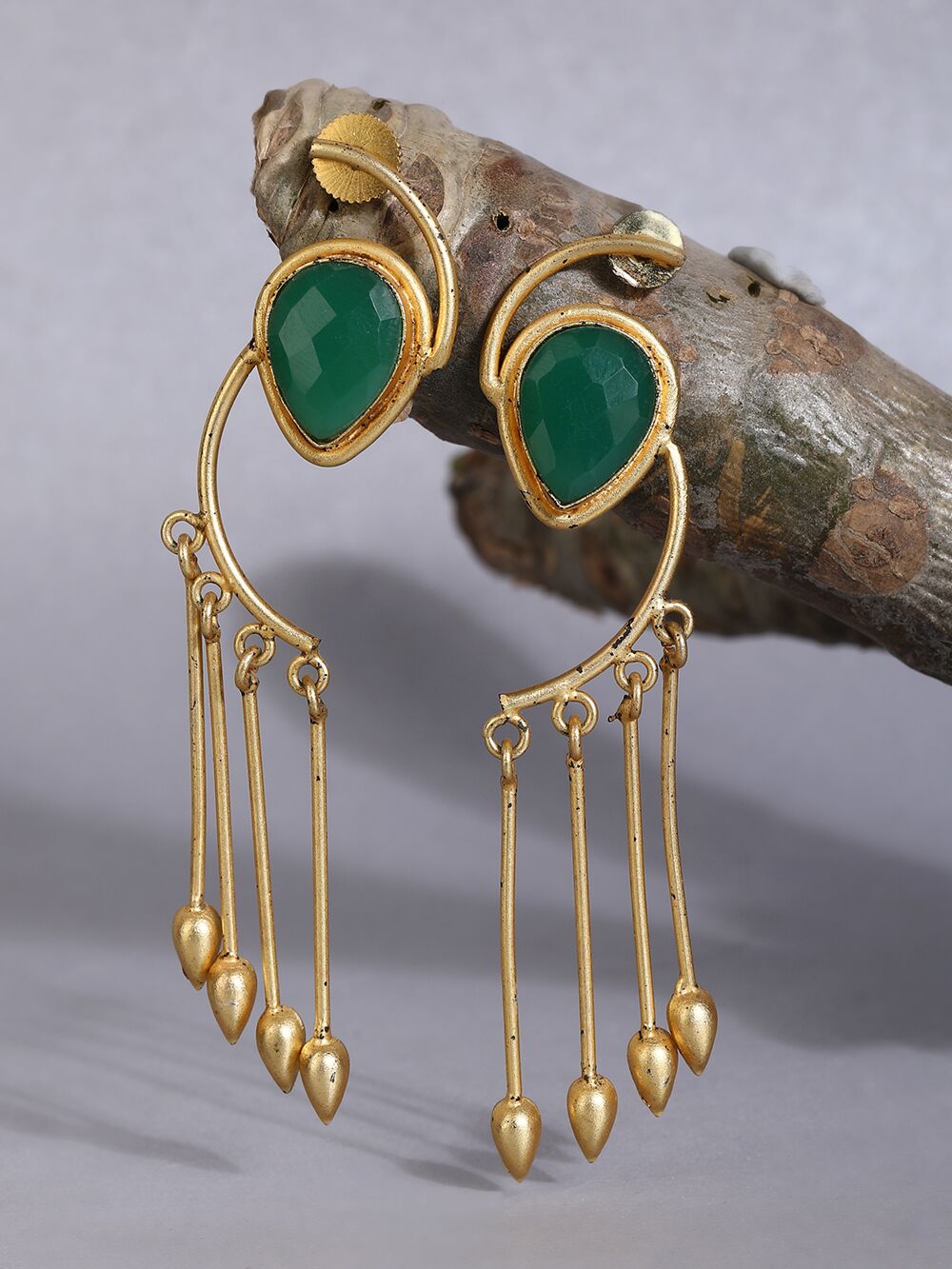 Green Stone Matte Gold Earrings