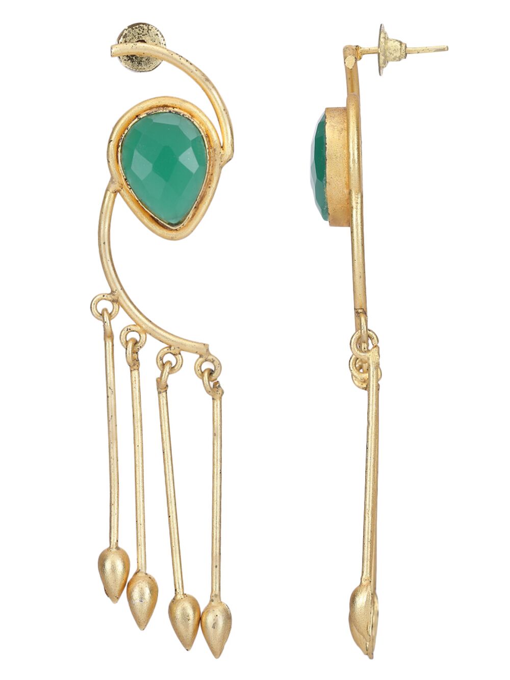 Green Stone Matte Gold Earrings