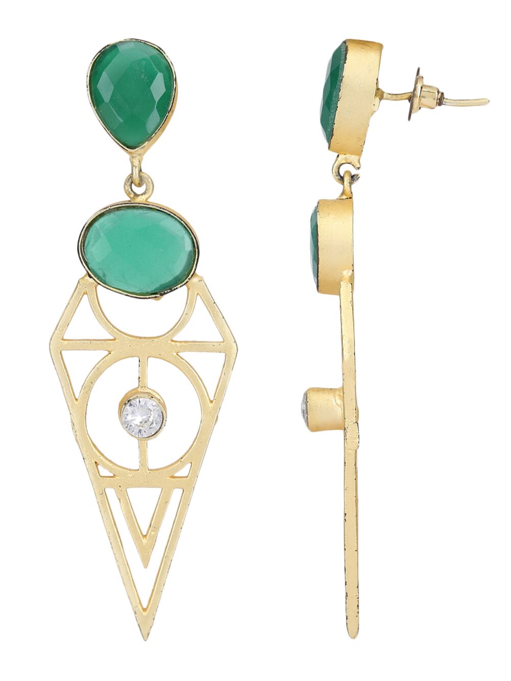 Green Stone Matte Gold Earrings