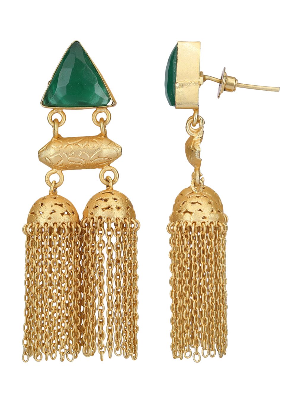 Green Stone Matte Gold Jhumka