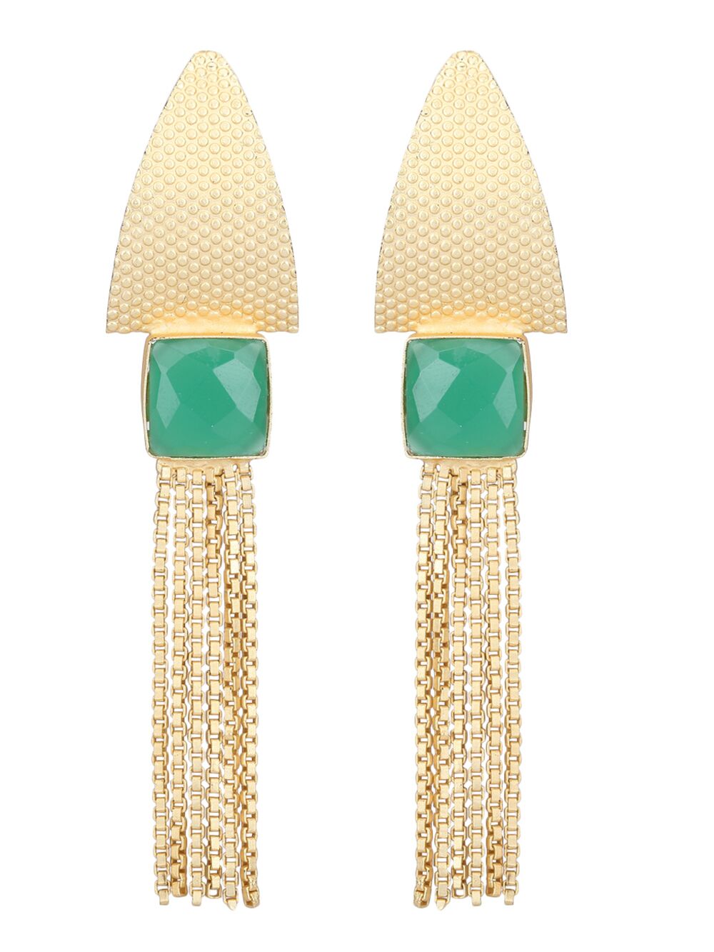 Handcrafted Green Stone Matte Gold Earrings