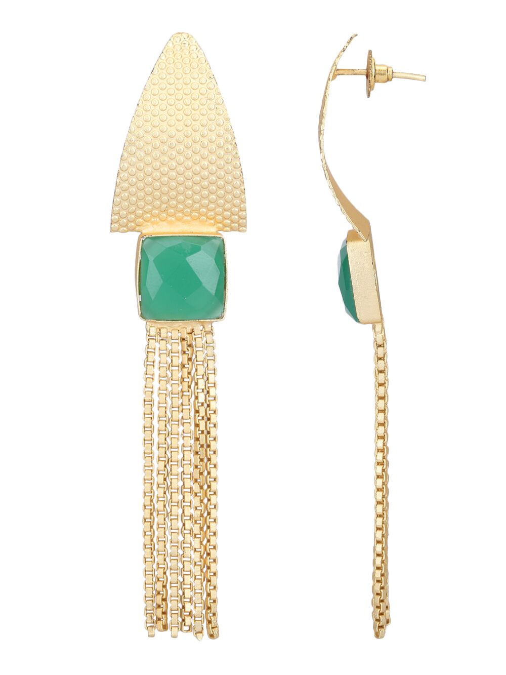 Handcrafted Green Stone Matte Gold Earrings