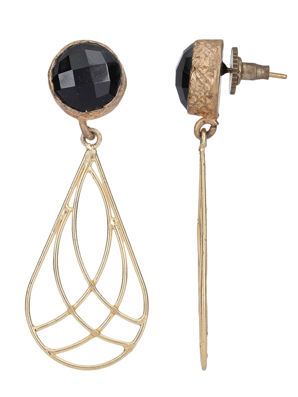 Black Stone Matte Gold Earrings