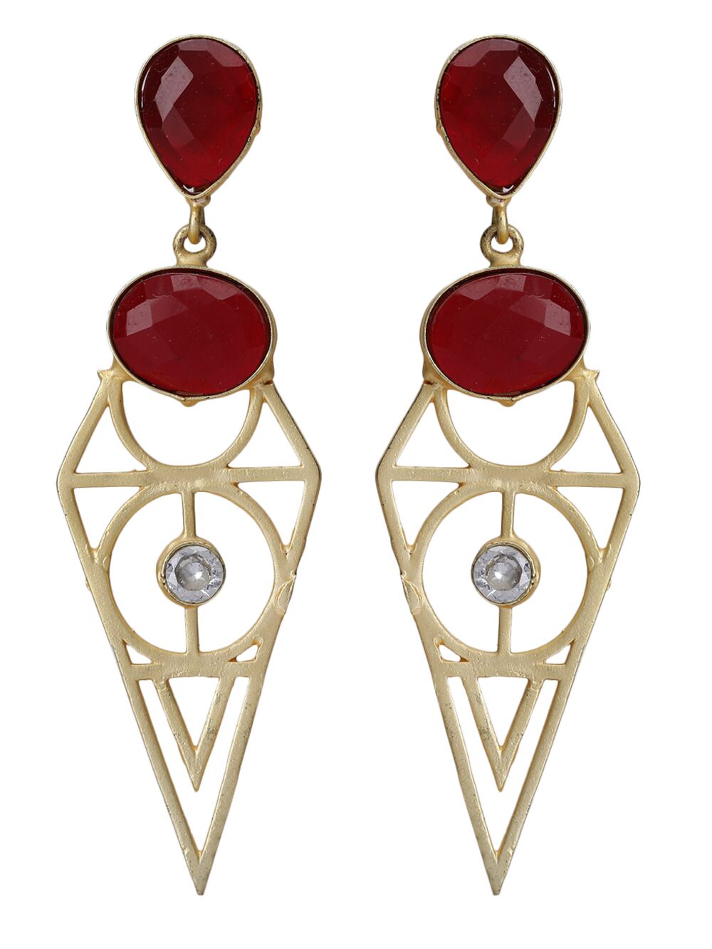 Red Stone Matte Gold Earrings